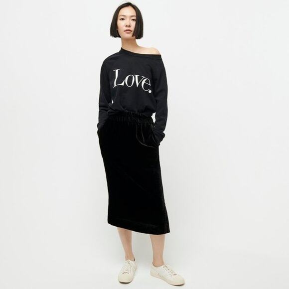 J. Crew Medium Velvet Pull-On Skirt Black - Picture 1 of 10